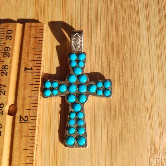 Jay King DTR sleeping Beauty Turquoise 925 Sterling Silver cross pendant Very b - Picture 9 of 10
